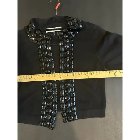 Trina Turk ashmere Blend Black Cardigan Shawl Size Small S Embellished - Picture 7 of 8